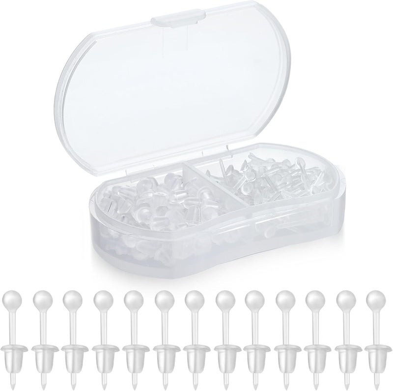 Formulen Clear Plastic Earrings, 200Pcs Studs - Silicone, Hyperallergic, Comfortable for Men & Women Clear Stud Earrings Round 3mm - Image 1